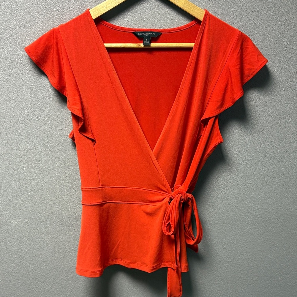 Banana Republic Bright Orange Wrap Blouse